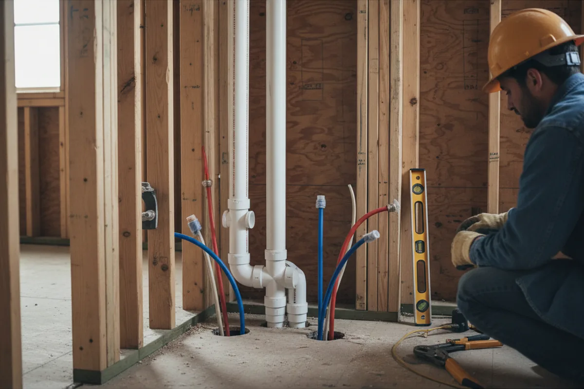 Drain and supply rough-in during Sump Pump Repair in Summit Station